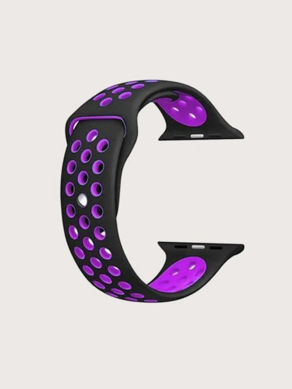 Sporty Replacement Band for Apple Watch Black Purple Silicone Perforated Strap L